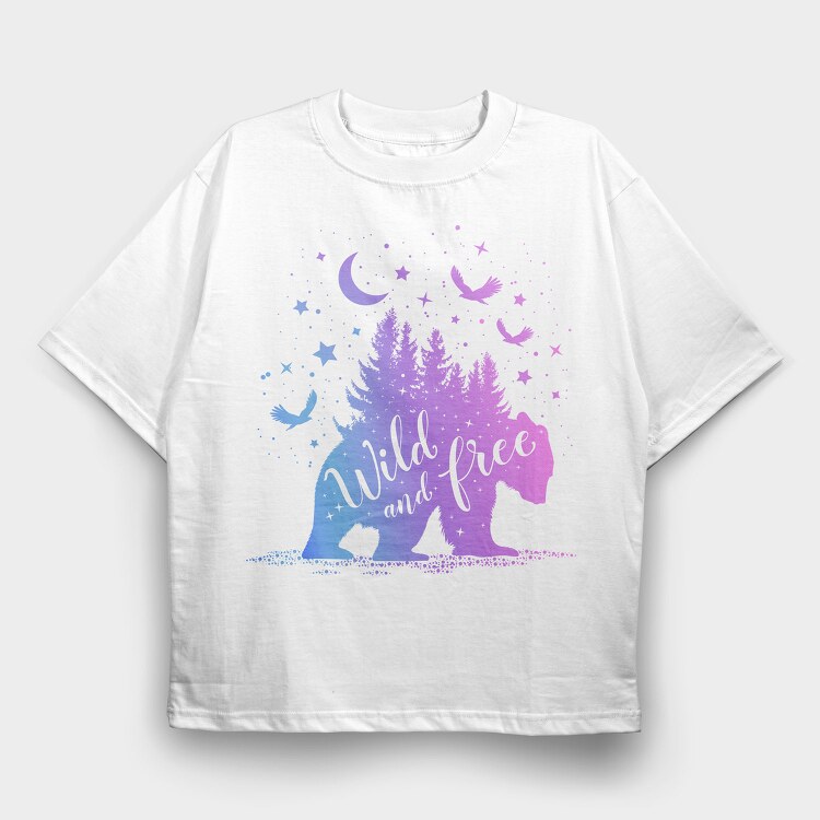 Bear Wild and Free, Tricou Oversize Barbati (Unisex)