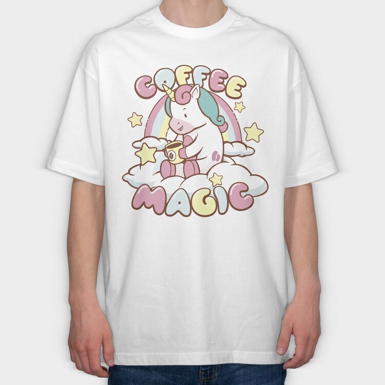 Coffee Magic Unicorn, Tricou Oversize Barbati (Unisex)