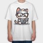 Clever Cat Reading, Tricou Oversize Barbati (Unisex)