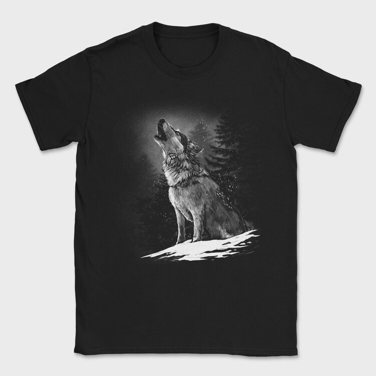 Realistic Wolf Monocrhome Howl, Tricou Barbati (Unisex)