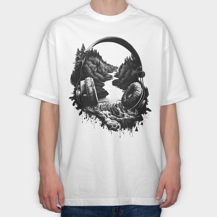 headphone landscape, Tricou Oversize Barbati (Unisex)