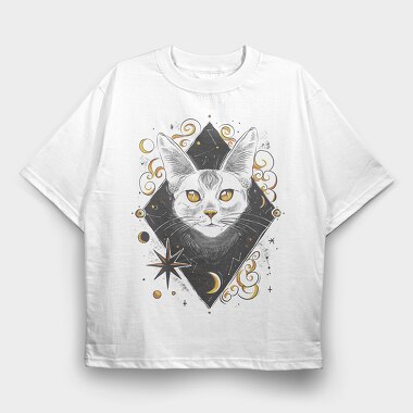 Cosmic Cat Orange, Tricou Oversize Barbati (Unisex)