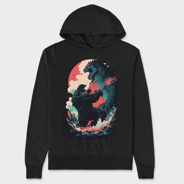 Comic Monsters Fighting Godzilla, Hanorac Oversize Barbati (Unisex)