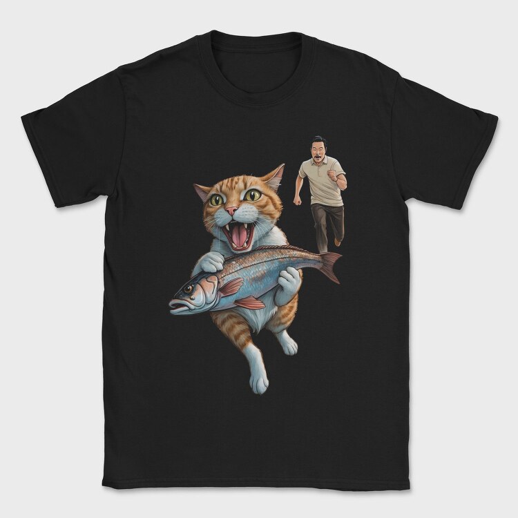 Comical Cat And Fish Escape, Tricou Barbati (Unisex)