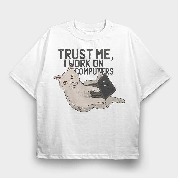 Computer Cat, Tricou Oversize Barbati (Unisex)