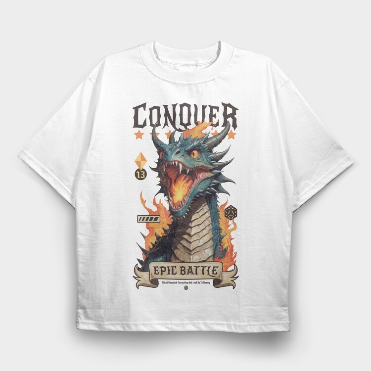 Conquer Dragon Epic Battle Trend, Tricou Oversize Barbati (Unisex)