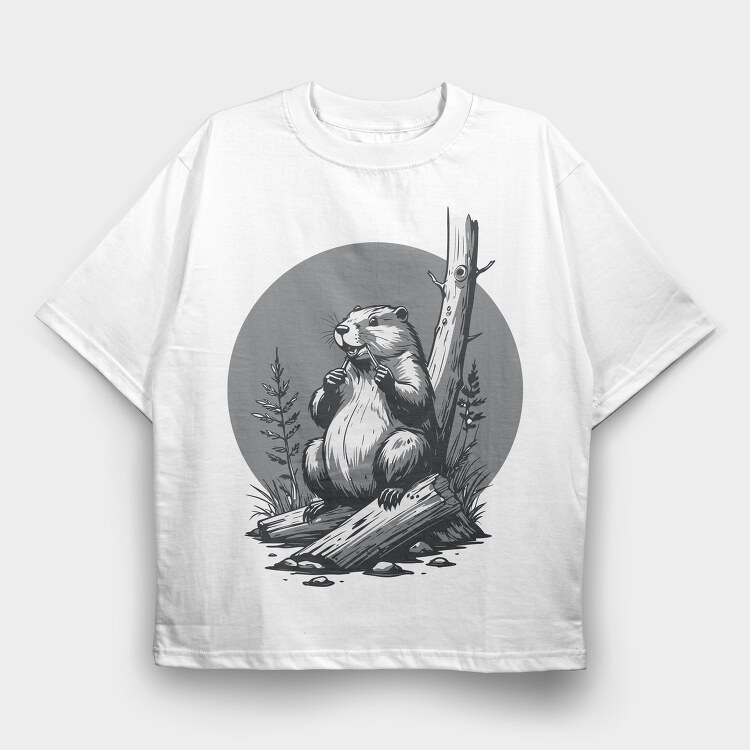Contemplative Beaver, Tricou Oversize Barbati (Unisex)
