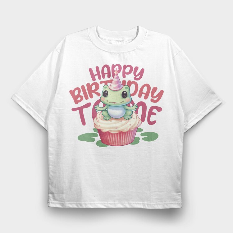 Cute Frog On Cupcake Birthday Mug, Tricou Oversize Barbati (Unisex)