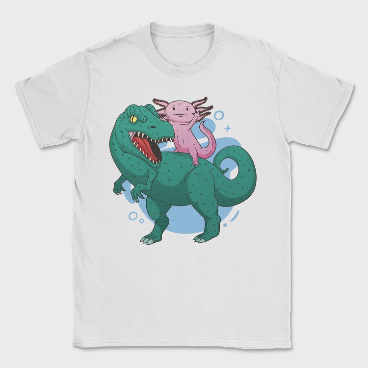 Axolotl Riding Dinosaur Trex, Tricou Barbati (Unisex)