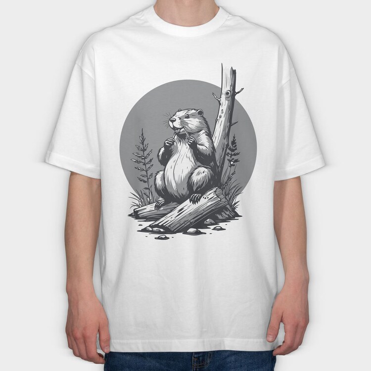 Contemplative Beaver, Tricou Oversize Barbati (Unisex)