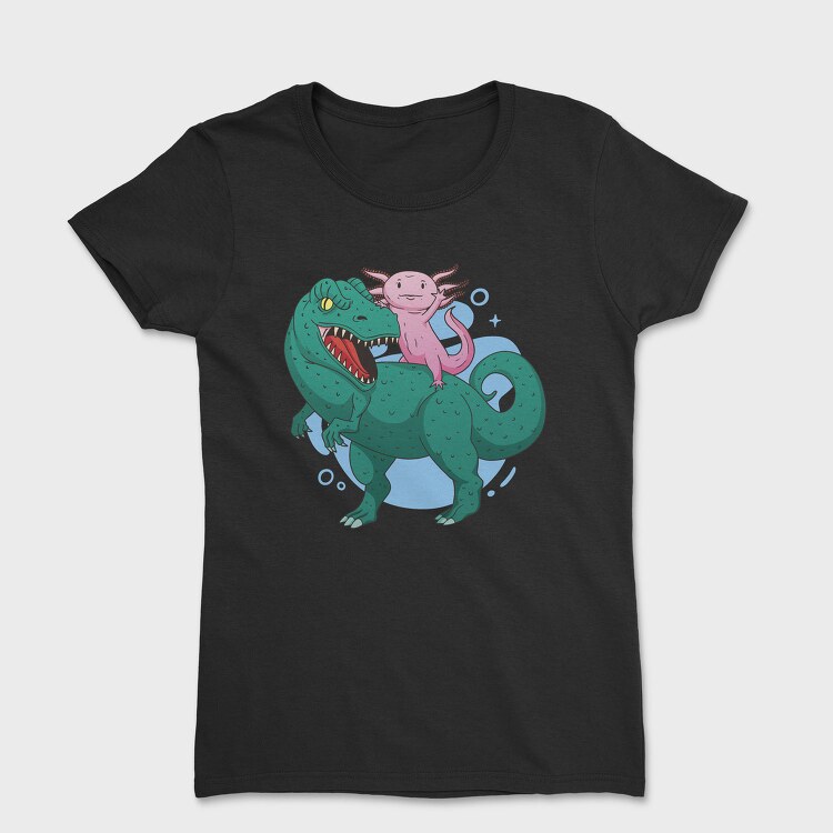 Axolotl Riding Dinosaur Trex, Tricou Femei