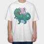 Axolotl Riding Dinosaur Trex, Tricou Oversize Barbati (Unisex)