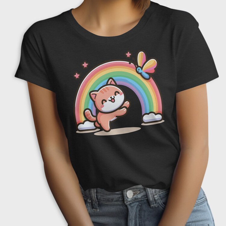 Cat Rainbow Cartoon, Tricou Femei
