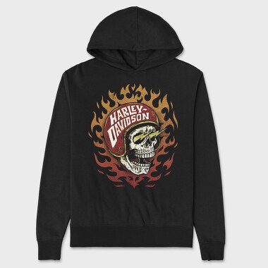 Harley Davidson Flaming Skull, Hanorac Oversize Barbati (Unisex)