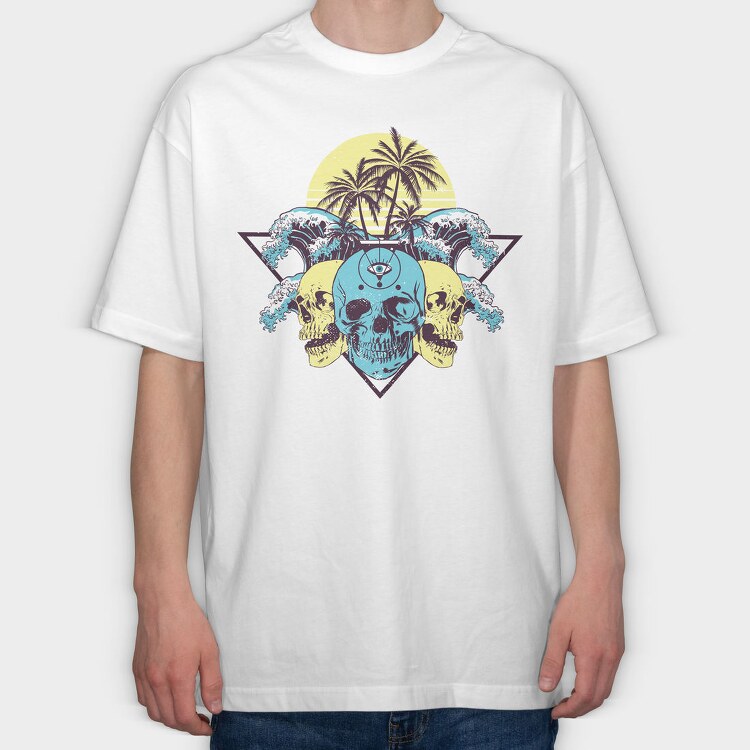 Skulls Palms Triangle, Tricou Oversize Barbati (Unisex)