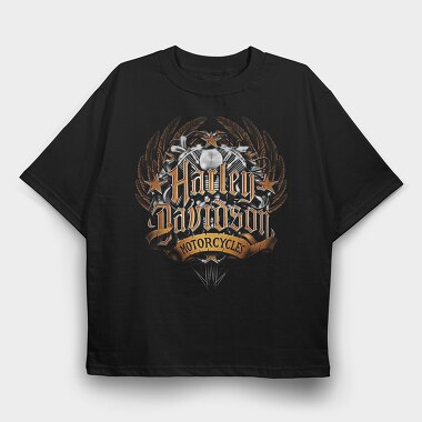 Harley Davidson Wreath Stars Bike, Tricou Oversize Barbati (Unisex)