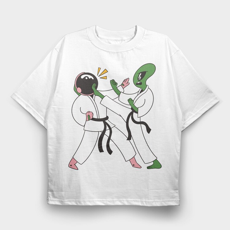 Astronaut Alien Karate, Tricou Oversize Barbati (Unisex)