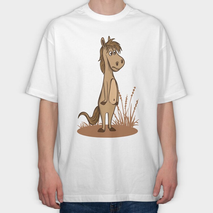 Horse Cartoon, Tricou Oversize Barbati (Unisex)