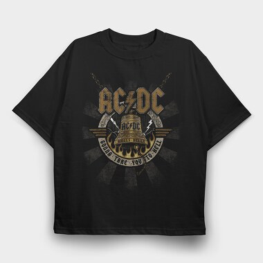 Acdc Bell Flames Eyes 2, Tricou Oversize Barbati (Unisex)