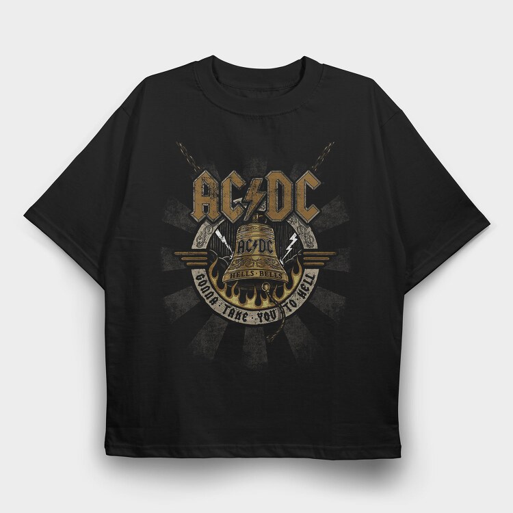 Acdc Bell Flames Eyes 2, Tricou Oversize Barbati (Unisex)