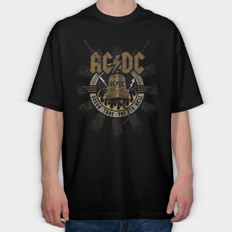 Acdc Bell Flames Eyes 2, Tricou Oversize Barbati (Unisex)