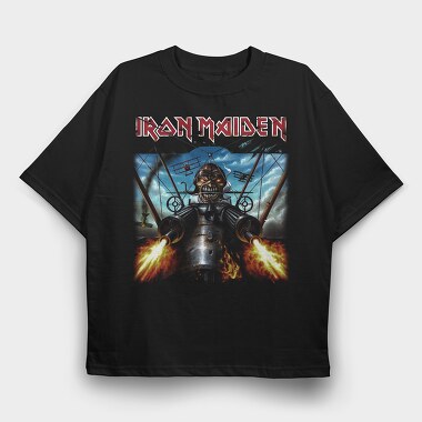 Iron Maiden Robot Face Flames, Tricou Oversize Barbati (Unisex)