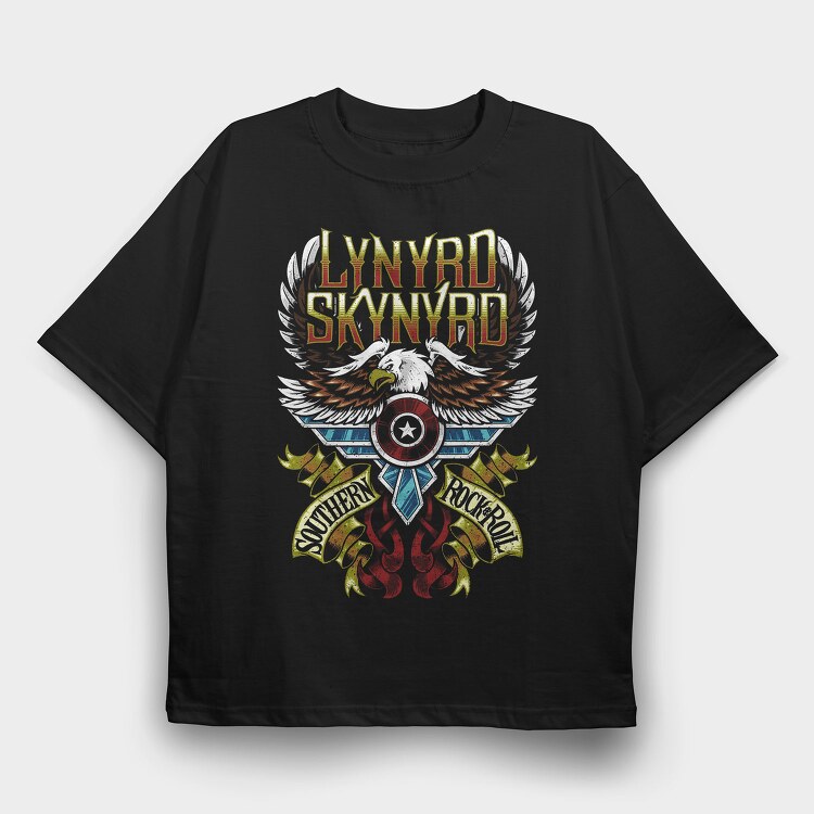 Lynnyrd Skynyrd Eagle Flag Flames 2, Tricou Oversize Barbati (Unisex)