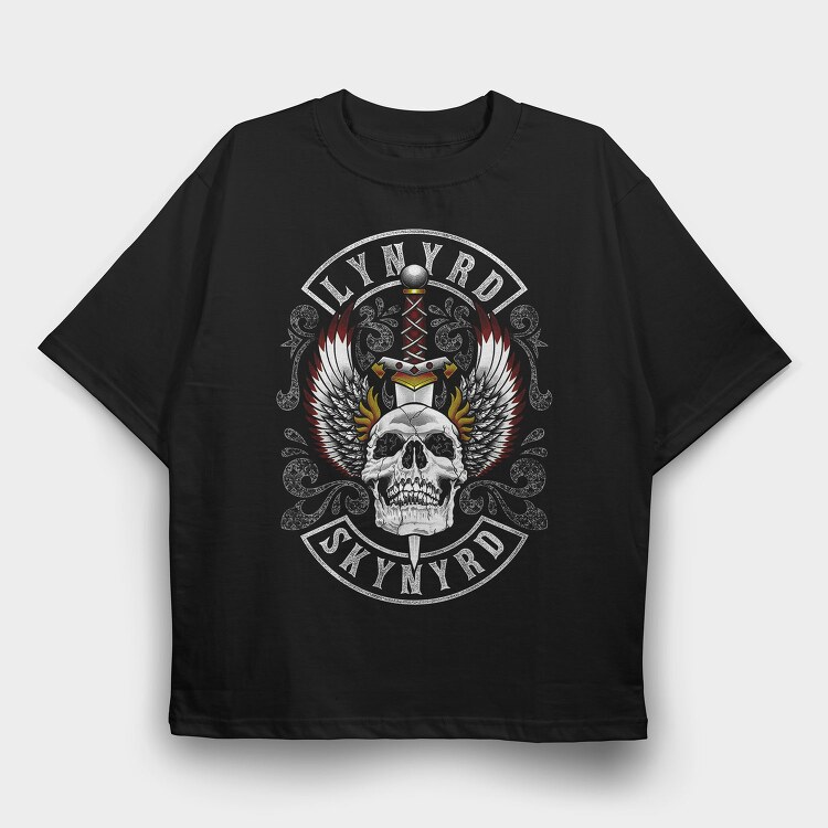 Lynnyrd Skynyrd Flames Flag Skull 2, Tricou Oversize Barbati (Unisex)