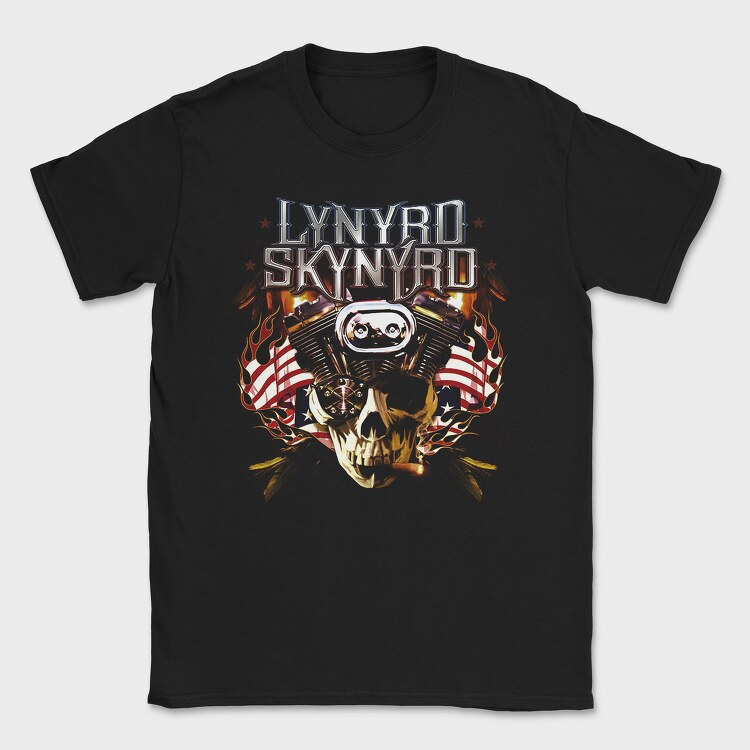 Lynnyrd Skynyrd Flames Flag Skull, Tricou Barbati (Unisex)