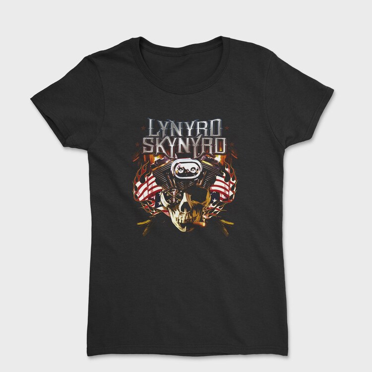 Lynnyrd Skynyrd Flames Flag Skull, Tricou Femei