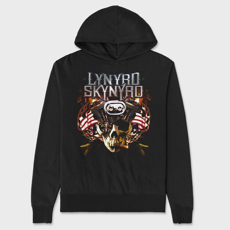 Lynnyrd Skynyrd Flames Flag Skull, Hanorac Oversize Barbati (Unisex)