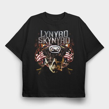 Lynnyrd Skynyrd Flames Flag Skull, Tricou Oversize Barbati (Unisex)