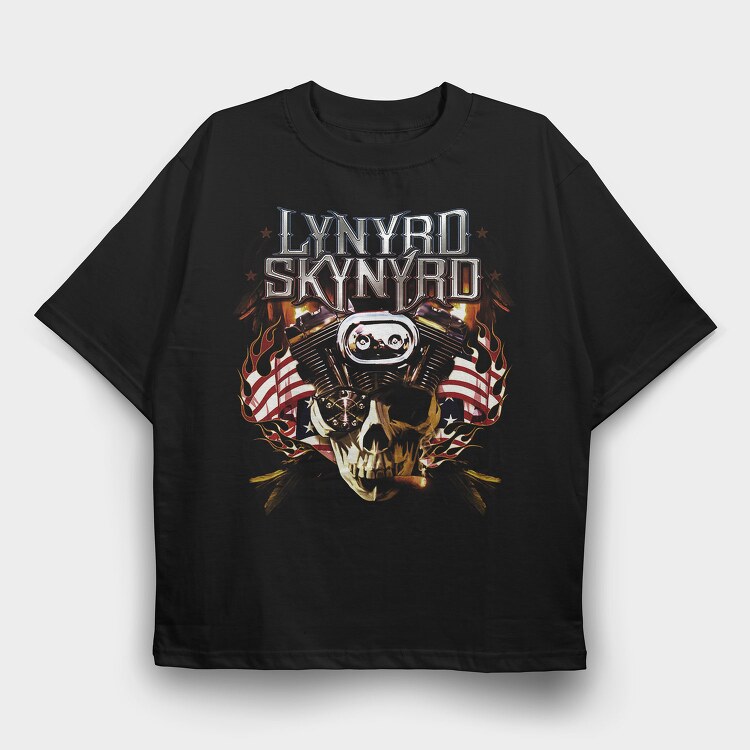 Lynnyrd Skynyrd Flames Flag Skull, Tricou Oversize Barbati (Unisex)