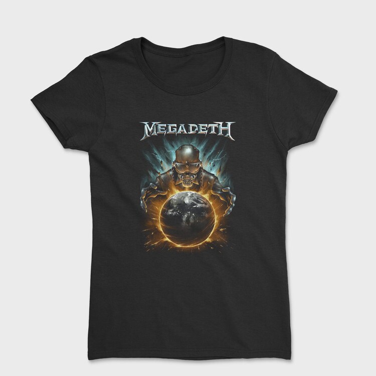 Megadeth Skull Planet Flames, Tricou Femei