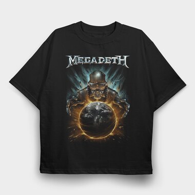 Megadeth Skull Planet Flames, Tricou Oversize Barbati (Unisex)