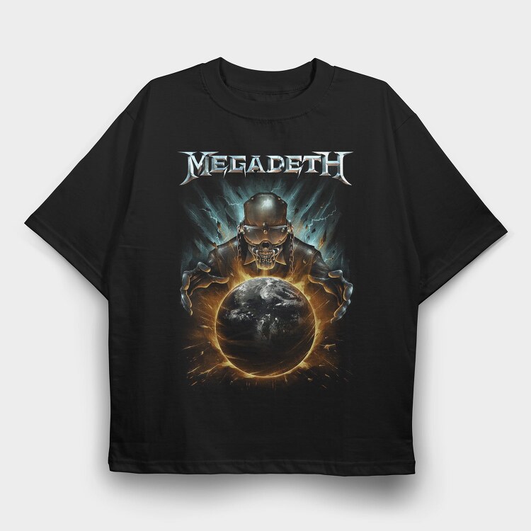 Megadeth Skull Planet Flames, Tricou Oversize Barbati (Unisex)