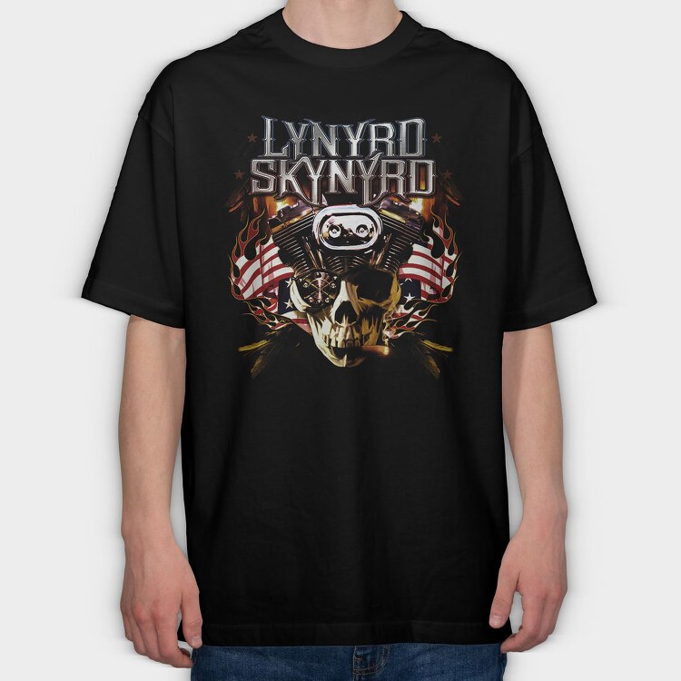 Lynnyrd Skynyrd Flames Flag Skull, Tricou Oversize Barbati (Unisex)