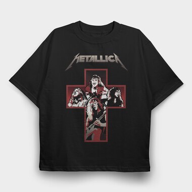 Metallica Cross Red Guitarist, Tricou Oversize Barbati (Unisex)
