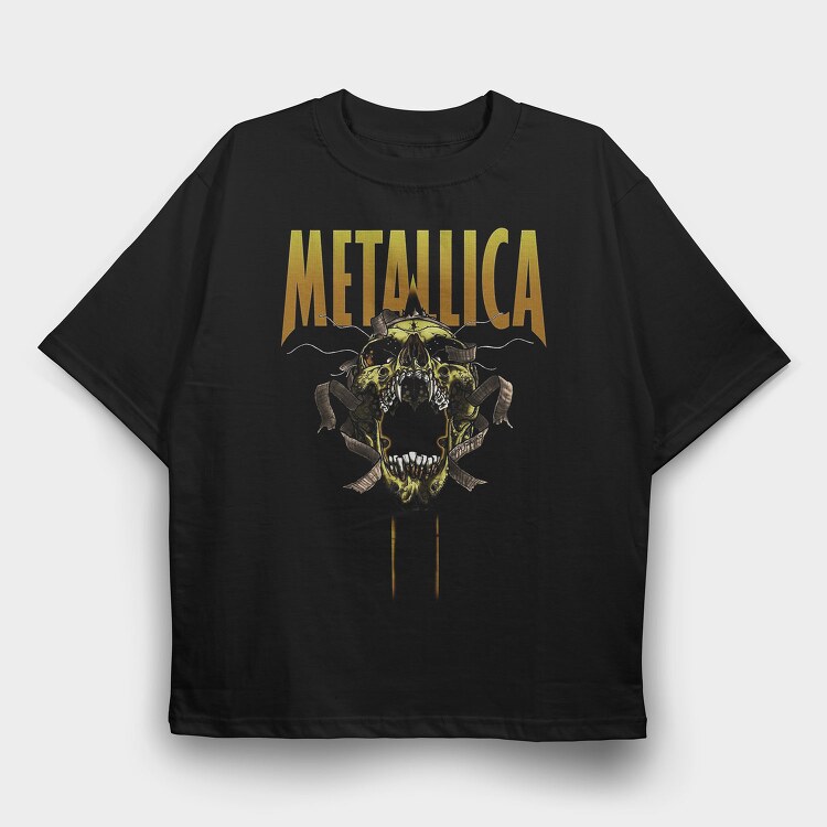 Metallica Skull Flames Eyes 3, Tricou Oversize Barbati (Unisex)