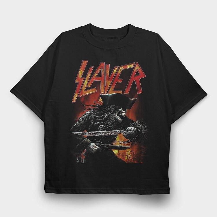 Slayer Flames Pentagram Eyes, Tricou Oversize Barbati (Unisex)