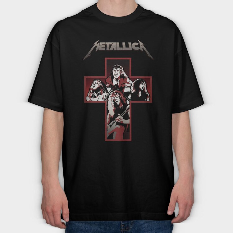 Metallica Cross Red Guitarist, Tricou Oversize Barbati (Unisex)
