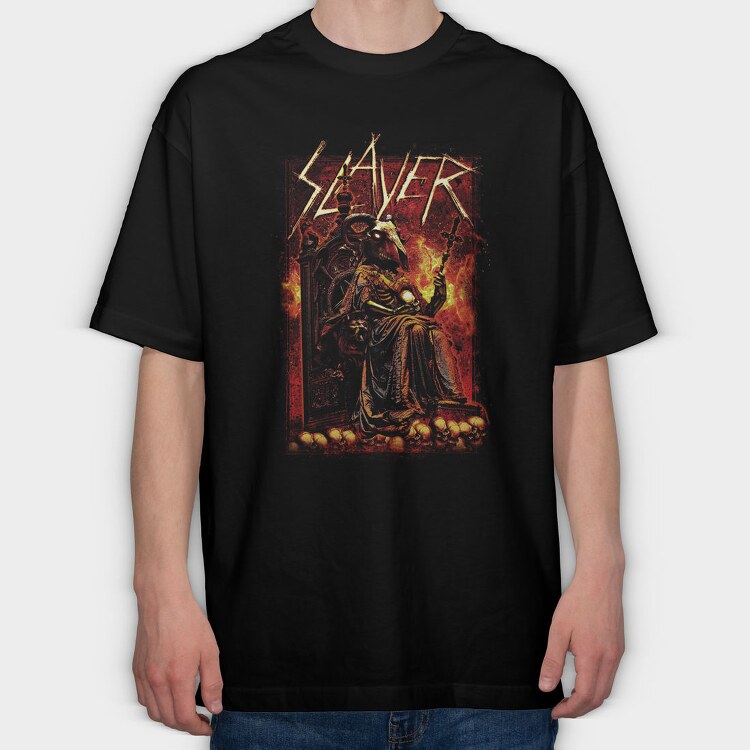 Slayer Skull Flames Crosses 2, Tricou Oversize Barbati (Unisex)