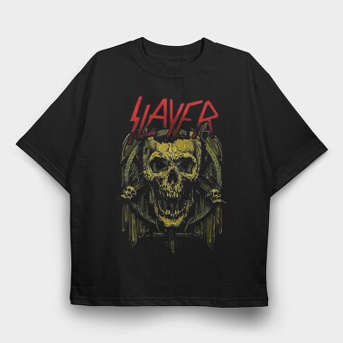Slayer Skull Flames Crosses 3, Tricou Oversize Barbati (Unisex)