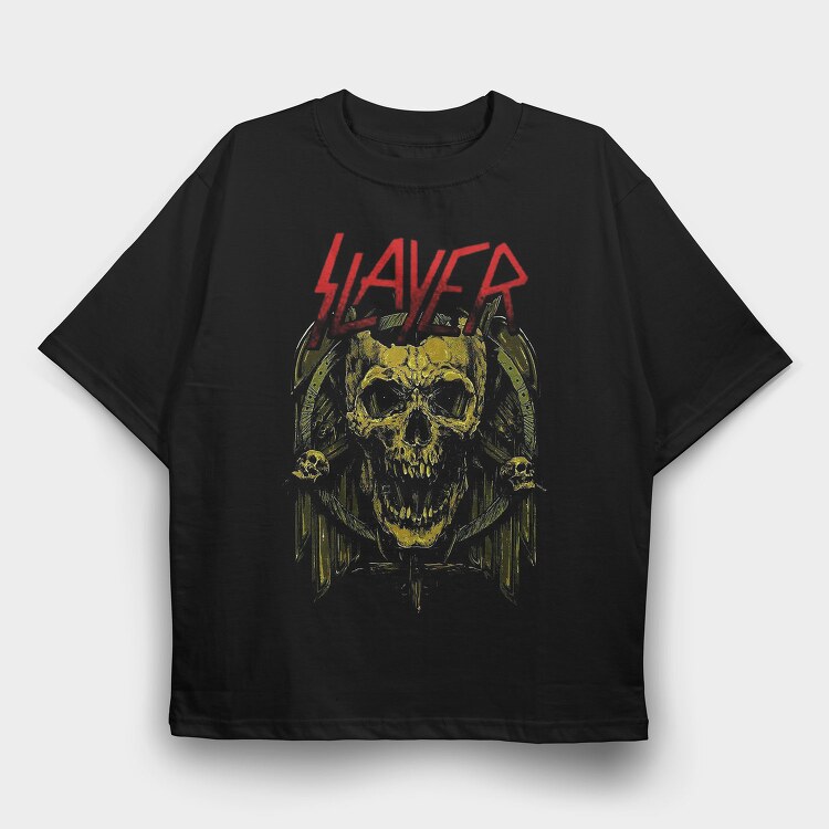 Slayer Skull Flames Crosses 3, Tricou Oversize Barbati (Unisex)