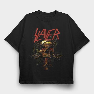 Slayer Skull Flames Crosses 5, Tricou Oversize Barbati (Unisex)