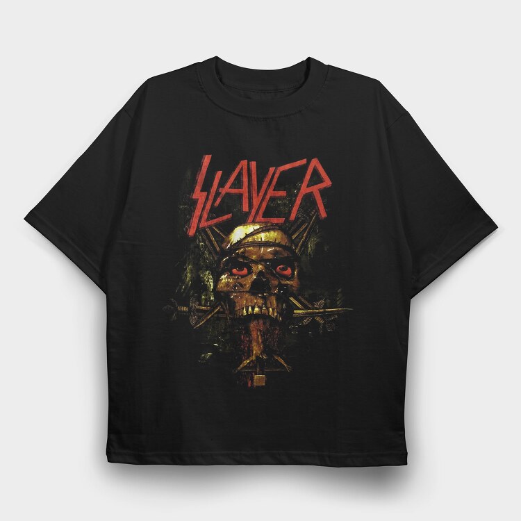Slayer Skull Flames Crosses 5, Tricou Oversize Barbati (Unisex)
