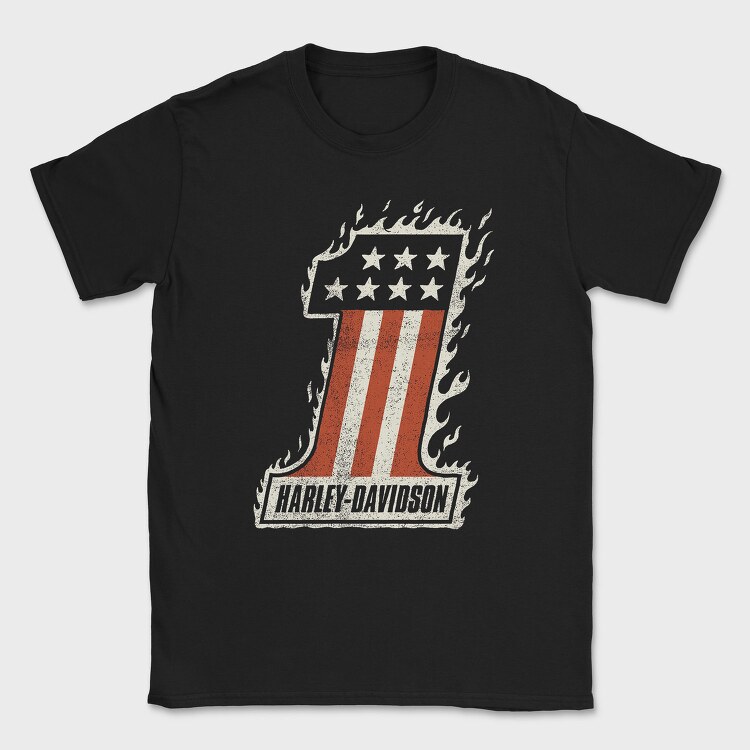 Harley Davidson Flames Stars Flag, Tricou Barbati (Unisex)