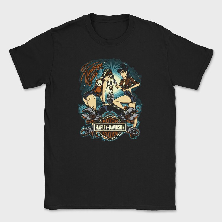 Vintage Garage Biker Girls Harley Davidson, Tricou Barbati (Unisex)