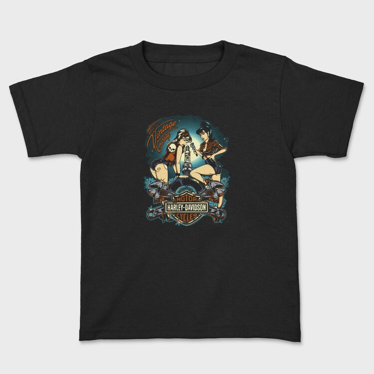 Vintage Garage Biker Girls Harley Davidson, Tricou Copii