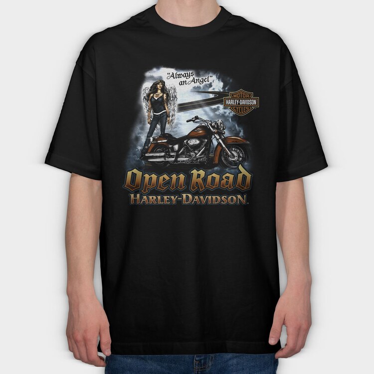 Angel Biker Ride Open Road Harley Davidson, Tricou Oversize Barbati (Unisex)
